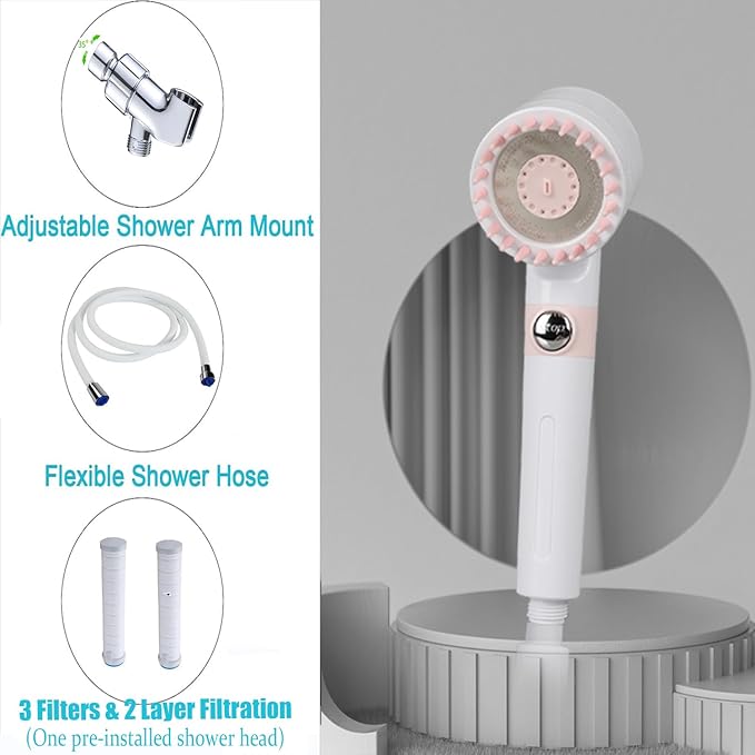 Shower Head with Handheld, Shower Heads High Pressure, High Flow Even with Low Water Pressure-Hand Held Showerhead Set,3 Modes Filtered Showerhead with 59″Replacement Hose/Bracket/Cotton Filters