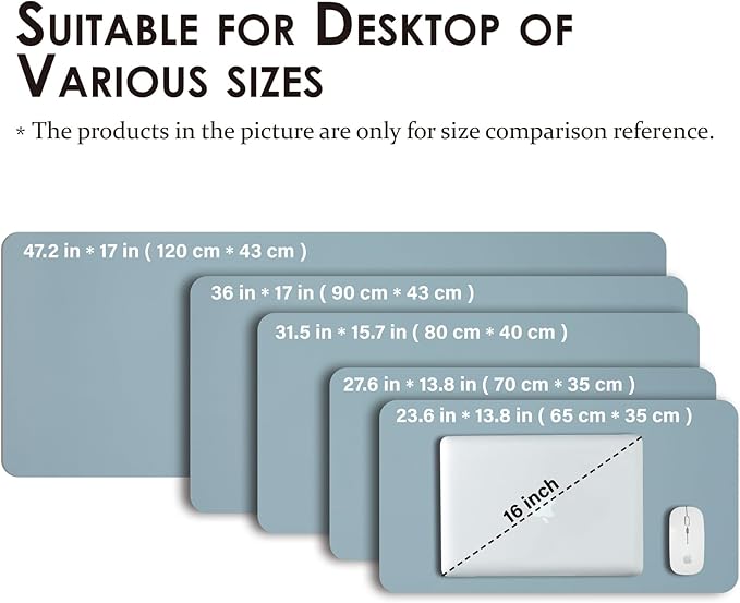 HOMIEAZICOZI Leather Desk Mat - Non-Slip PU Pad for Office and Home Organization Accessories Ideal Large Mouse Mats on Top of Desks (Light Blue,36''x 17'') (DPD-LB-L)
