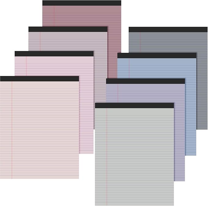Fuutreo 8 Pcs 8.5'' x 11'' Colored Legal Pad Writing Pads Narrow Ruled 50 Sheets Per Notepad Perforated Writing Notepad Office Supplies for College Office Business (Taro Color)