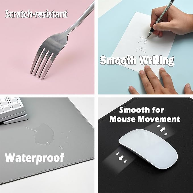 Edge-Locked Leather Desk Pad, Desk Blotter with Full Grip Fixation Lip, Waterproof Large Office Table Mat, Non-Slip Laptop Mouse Pads for Work Typing Writing (Black,31.5"x15.7")