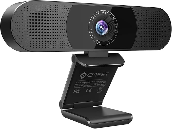 EMEET C980 PRO 3-in-1 1080P Webcam with Microphone and Speaker, 60°-98° Wide Angle Webcam w/ 4 Noise Cancel Mics, 2 Speakers, Auto Low Light Correction W/Cover, USB Camera for Online Conference/Class