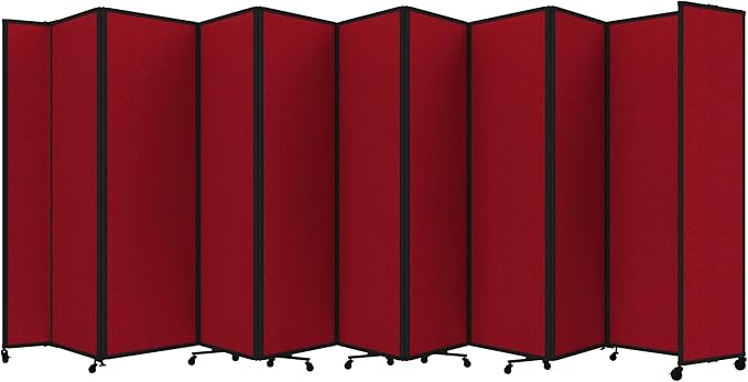 Versare Room Divider 360 Portable Wall Partition | Folding Panels | Large Freestanding Divider | Locking Wheels | Temporary Room Separator | 25' x 7'6'', Red