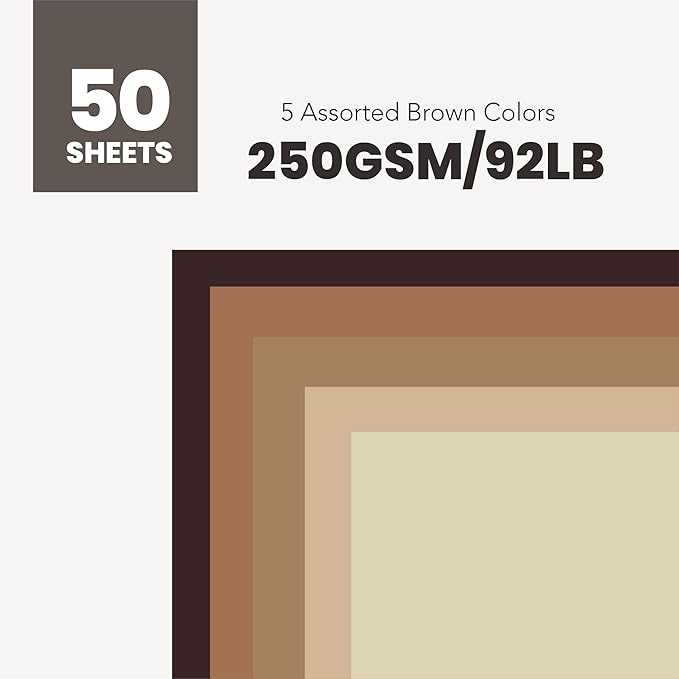 BearBoss Brown Cardstock Paper 8.5x11 50 Sheets, Heavyweight 92lb Cover for Crafts DIY Cards Making