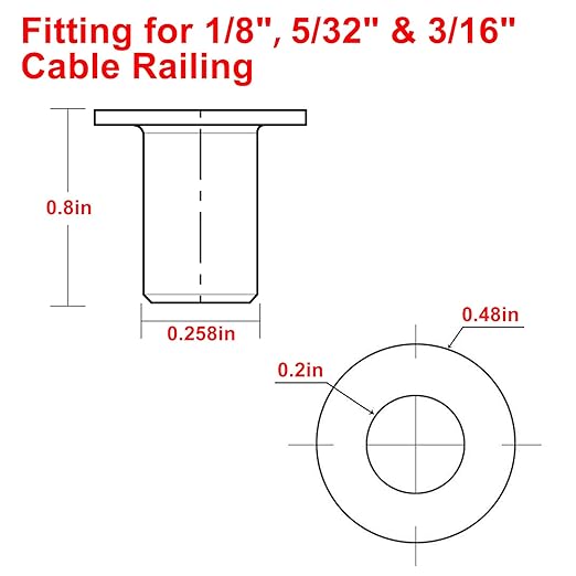BLIKA 40 Pack Stainless Steel Protector Sleeves for 1/8" 5/32" or 3/16" Deck Cable Railing, for Wood/Composite Posts, T316 Marine Grade, Cable Railing Protector Sleeves