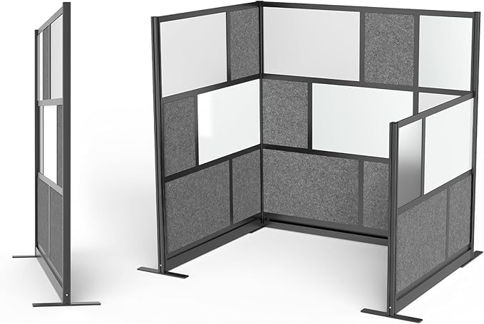 Stand Up Desk Store Expanse Modular Wall | 70'' x 70'' Wall | Expandable Partition Room Divider with Rearrangeable Frosted Acrylic & Sound Absorbent Panels (Black Frame)