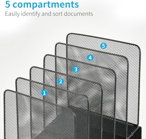 LEKETREE File Organizer for Desk, File Folder Organizer with 5-Section Vertical Rack, Suitable for Home Office Document Organization and Storage(Black)