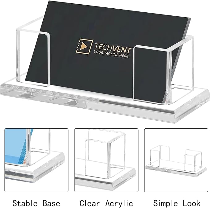 Weiai Acrylic Business Card Holder Stand for Desk, 2 Pieces Modern Clear Base Business Card Organizer Display