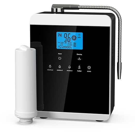 Alkaline Water Ionizer Machine for Home, 11 Titanium Plates Alkaline Water Machine, pH 4-10.5 Acid Water Purifier, Water Filter Up to -600mV ORP | 10000 Liters Per Filter