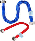 2Pack, Upgrade Hot & Cold Water Heater Hose 3/4" FIP x 3/4"FIP x 24" Length, Flexible Stainless Steel Corrugated Water Line Connector- Red & Blue