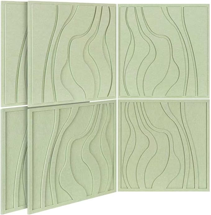 BUBOS 6 Pack Large Acoustic Panels,Total Size 24 x 24Inches Soundproof Wall Panels,Decorative Sound Panels,Self-Adhesive Acoustic Wall Panels for Recording Studio, Home&Office (Green, 6 Pcak)