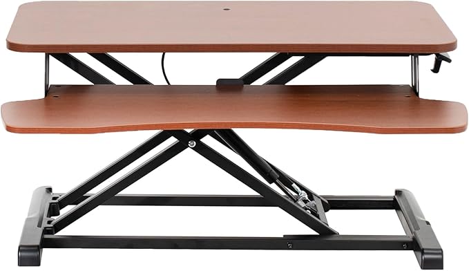 VIVO 32 inch Desk Converter, K Series, Height Adjustable Sit to Stand Riser, Dual Monitor and Laptop Workstation with Wide Keyboard Tray, Dark Walnut Top, Black Frame, DESK-V000KA