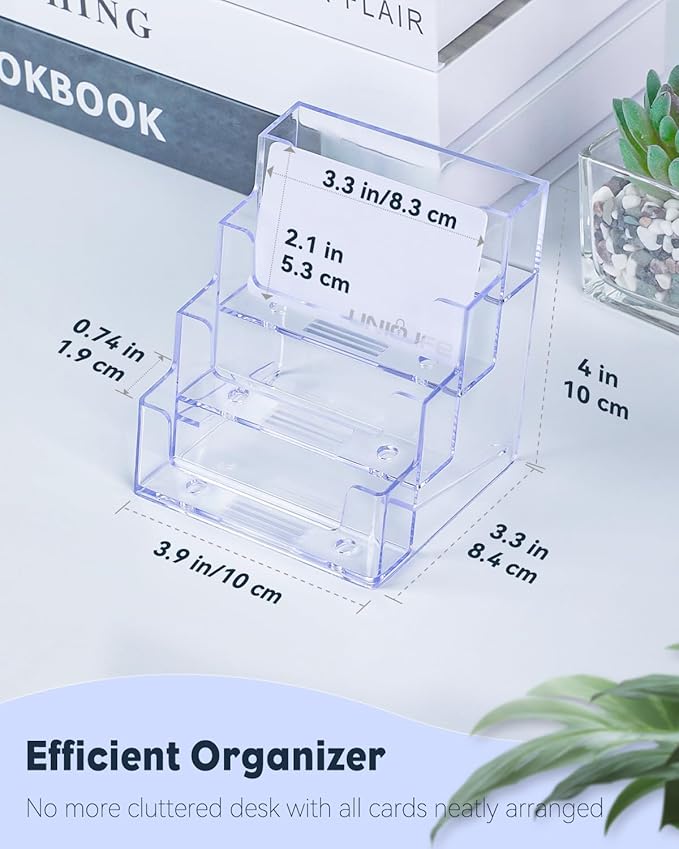 Uniclife 4 Pack Acrylic Business Card Holder for Desk 4 Slots Clear Business Card Display Stand for Men & Women Desktop Business Card Organizer Card Stand for Office Home Exhibition, 240 Card Capacity