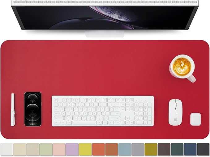 Leather Desk Mat - Non-Slip PU Desk Pad for Office and Home - Desk Organization and Accessories - Ideal for Large Mouse Pad and Desk Mats on Top of Desks (Rose Red,36"x 17")