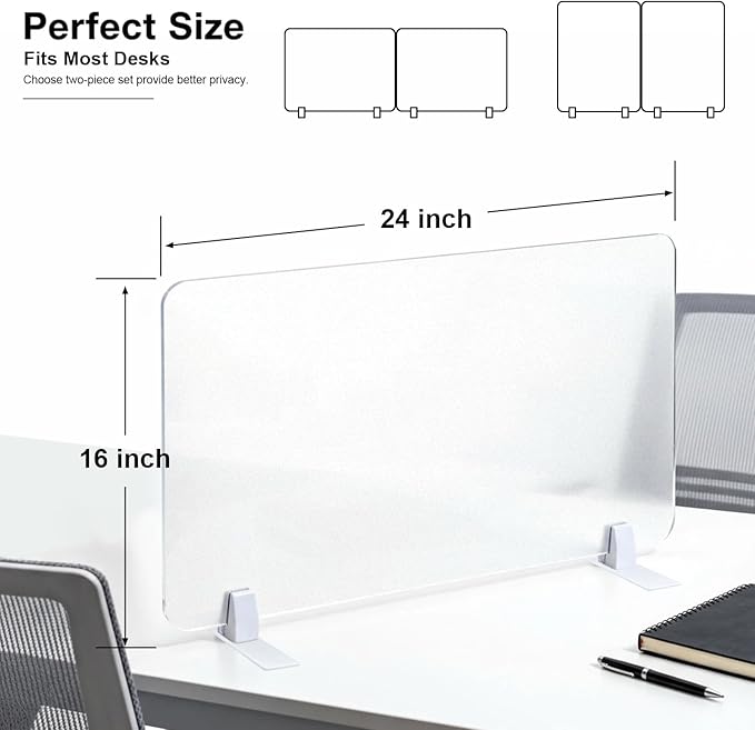 Acrylic Free Standing Screen, Desk Divider for Students and Desk Privacy Panel for Home Office, Partitions for Table Top Workstation, Portable Cubicle Panel for Work, 15.7" x 24", Premium Frosted
