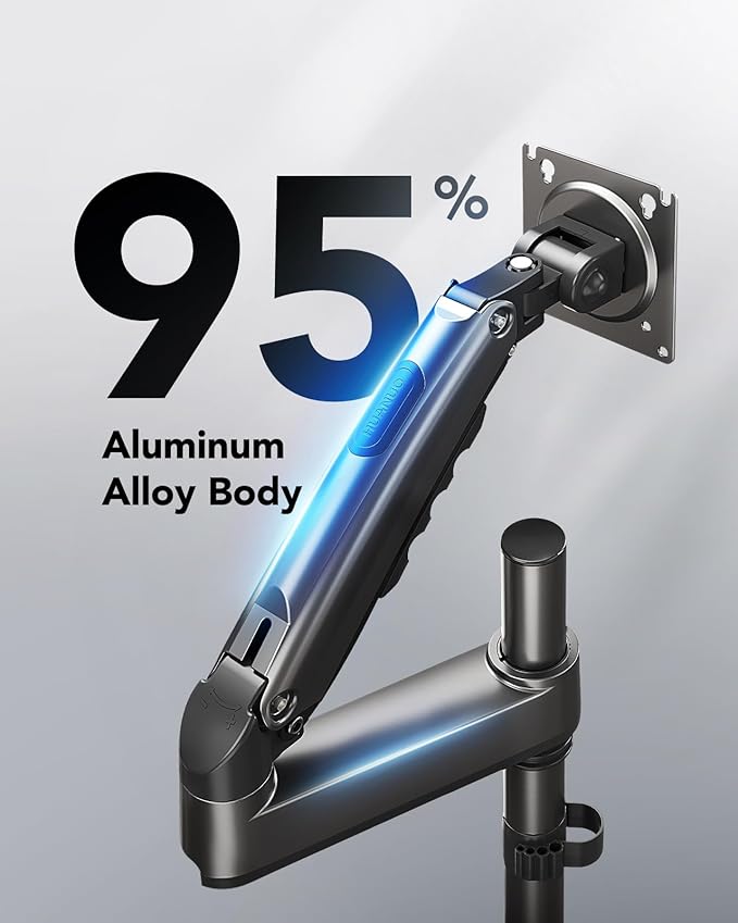HUANUO Single Monitor Arm, Adjustable Desk Mount for 13-34 inch Screens, Holds 19.8lb, 22.44 inch Max Height, Full Motion Swivel Gaming Monitor Stand with VESA 75x75mm and 100x100mm Compatibility