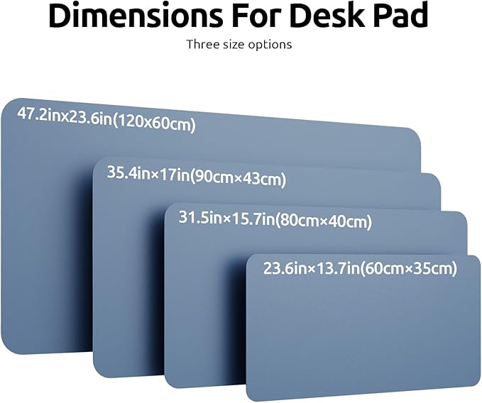 YSAGi Leather Desk Protector, Office Mat, Large Mouse Mat, Non-Slip PU Leather Blotter, Laptop Desk Pad, Waterproof Writing Pad for Office and Home (Blue, 47.2" x 23.6")