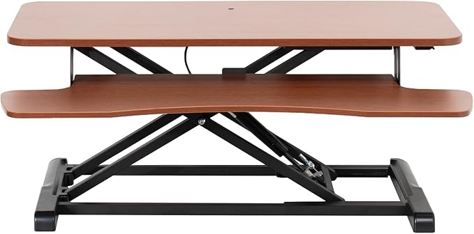 VIVO 36 inch Desk Converter, K Series, Height Adjustable Sit to Stand Riser, Dual Monitor and Laptop Workstation with Wide Keyboard Tray, Dark Walnut Top, Black Frame, DESK-V036KA