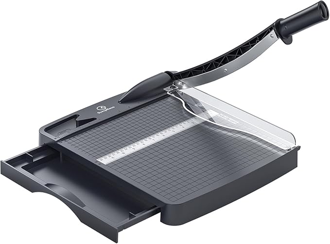 12 Inch Heavy Duty Paper Cutter, Guillotine Paper Cutter & Paper Trimmer, 12-16 Sheets Capacity Paper Cutting Board for Classroom, Crafting, Cardstock Gray