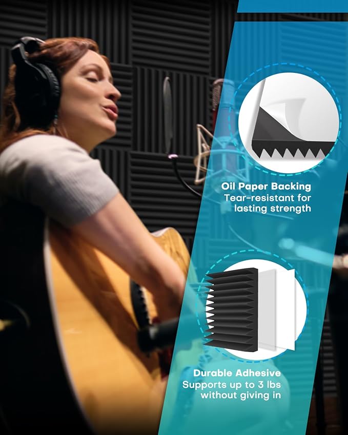 36 Pack Sound Proof Foam Panels for Walls with Self Adhesive, 12x12x2 Acoustic Foam Panels, High Density Acoustic Panels Sound Absorbing, Fire Resistant Studio Sound Proofing Black