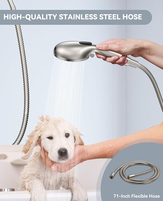 JDO Shower Head with Handheld, High Pressure Handheld Shower Head 9 Settings, Detachable Shower Head Set with Stainless Steel Hose and Shower Bracket (Brushed Nickel)