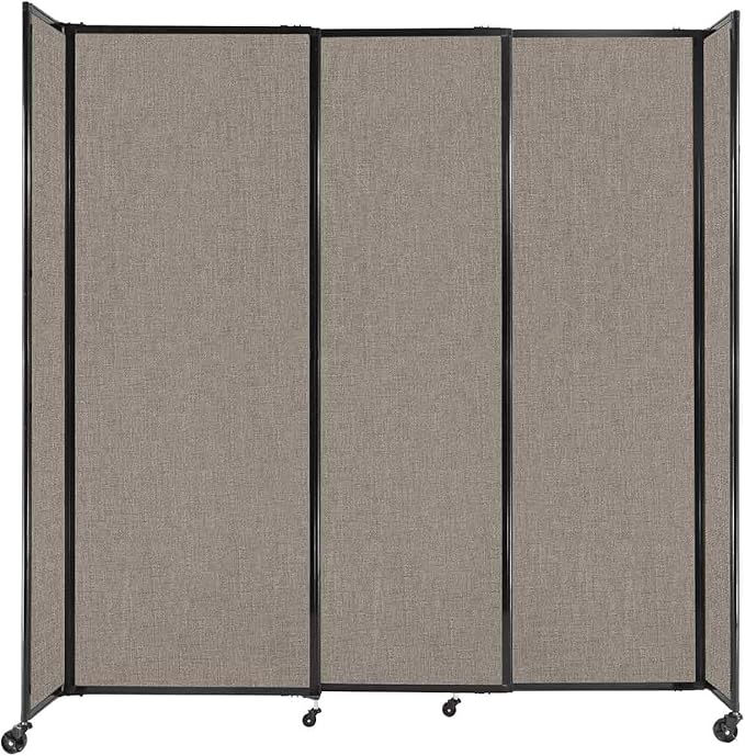 Versare Straightwall Sliding Portable Wall Partition | Freestanding Office Dividers | Locking Wheels | Temporary Room Separator | 7'2" Wide x 7'6" Tall Warm Pebble Fabric Panels