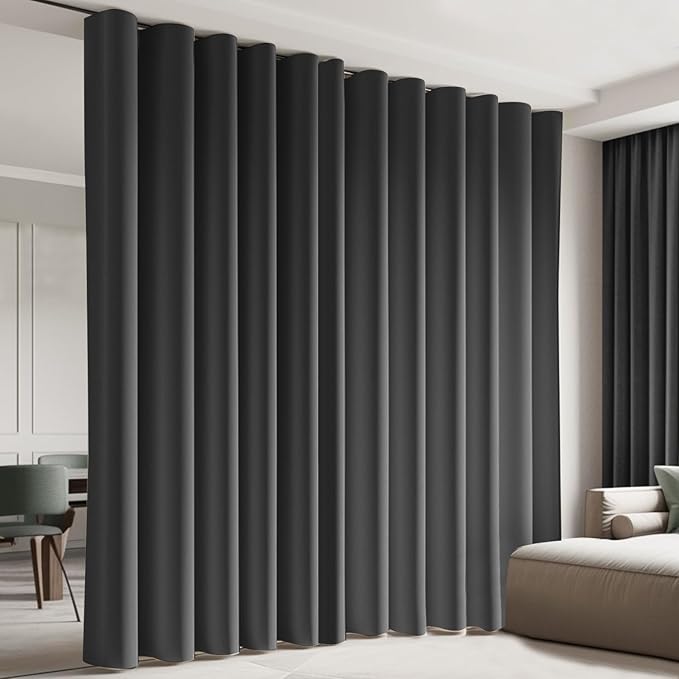Cbsroro Room Divider Curtains, Blackout Ceiling Track Curtains with Hooks Wall Dividers for Bedroom Living Room Separation Office Privacy Partition, Noise Reduction, W100 × L84 Inch,1 Panel, Black