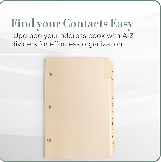 Gallery Leather A-Z Dividers for 3 Ring Binder - Binder and Address Book Alphabet Letter Tabs for Smooth Contact Organization