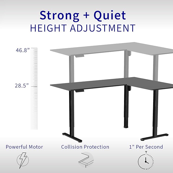 VIVO Electric Corner 63 x 47 inch L-Shaped Standing Desk, Memory Height Adjustment, White Top Black Frame, DESK-E3CTBW-47