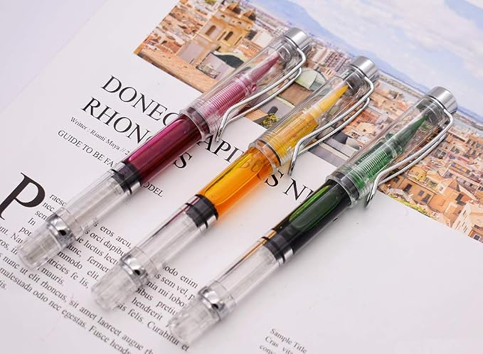 3PCS Yongsheng 3009 Piston-Filled flexible Brush Tip Fountain Pen Fine to Broad For Sketch,Drawing,Scrapbook and Calligraphy Painting
