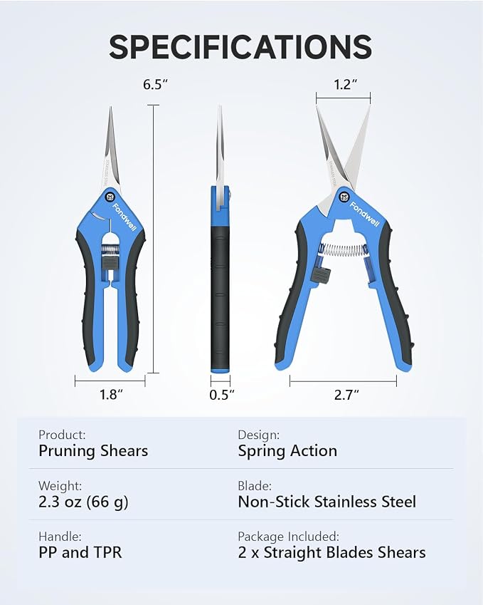 Fondwell 6.5" Small Pruning Scissors for Indoor Plant Micro Garden Clippers | 2-Pack Trim Scissors, Ultra-Sharp Micro-Tip Straight Blades, Lightweight - Best for Delicate Cutting Flower Stems Herbs Buds
