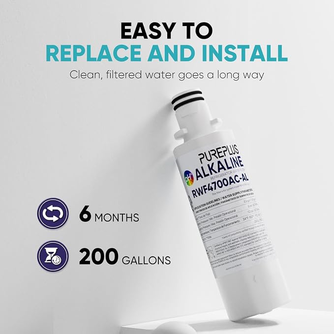 PUREPLUS Alkaline ADQ747935 Replacement for LG LT1000P LT1000 Kenmore Elite 9980 LT1000PC, MDJ64844601 ADQ74793501, LMXS28626S, LFXS26973S, LT120F Refrigerator Water and Air Filter,3Pack