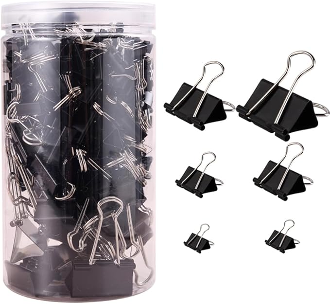 200PCS Binder Clips Paper Clamps Assorted Sizes (Black), Jumbo, Large, Medium, Small, Mini and Micro,6 Sizes with Box for Office, School and Home