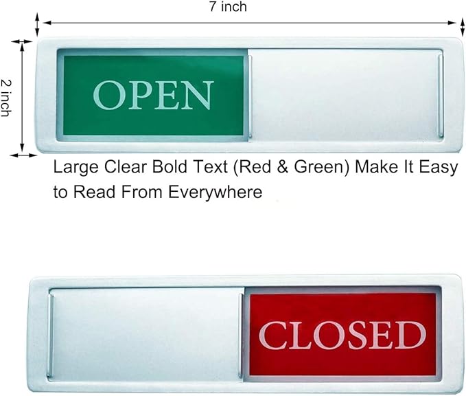Open Closed Sign for Business Door, Open Signs privacy Slide Door Sign Indicator for Business Storefront, Restroom, Office Door, Wall, Window, Restaurants, Retail Salon Shops (Silver)