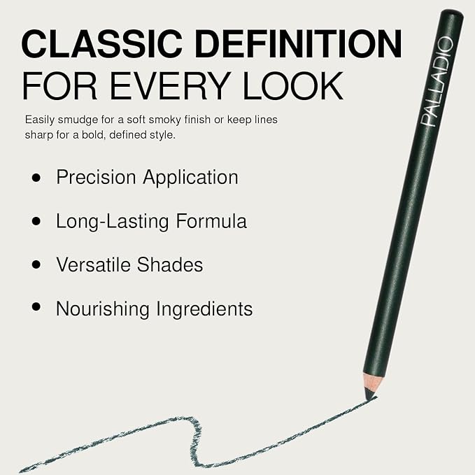 Palladio Wooden Eyeliner Pencil, Thin Pencil Shape, Easy Application, Firm yet Smooth Formula, Perfectly Outlined Eyes, Contour and Line, Long Lasting, Rich Pigment, Dark Green