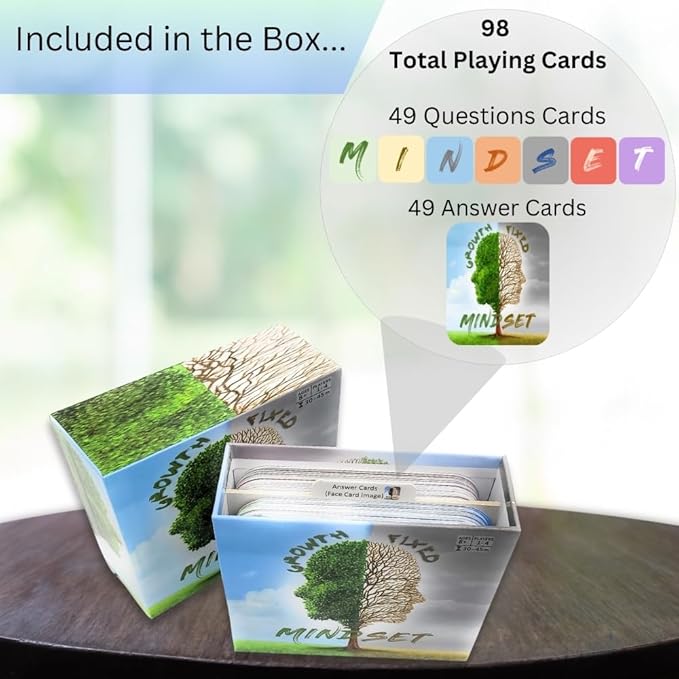 Thought-Spot Growth/Fixed Mindset Card Game: Cultivates Coping & Social Skills; Develops Resilience; Reduces Meltdowns/Stress; Affirmation Cards; Autism-Friendly; Mindfulness; CBT; 98 Cards, Ages 8+