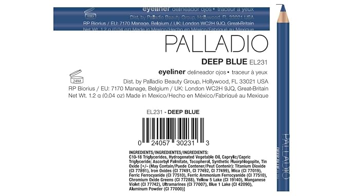Palladio Wooden Eyeliner Pencil, Thin Pencil Shape, Easy Application, Firm yet Smooth Formula, Perfectly Outlined Eyes, Contour and Line, Long Lasting, Rich Pigment, Deep Blue