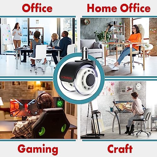 Office Chair Wheels Replacement Set of 5 - Dual 2 Inch Soft Chair Casters for Hardwood Vinyl Tile - Heavy Duty & Safe for All Floors - Fits 98% of Computer Gaming & Office Chairs - White