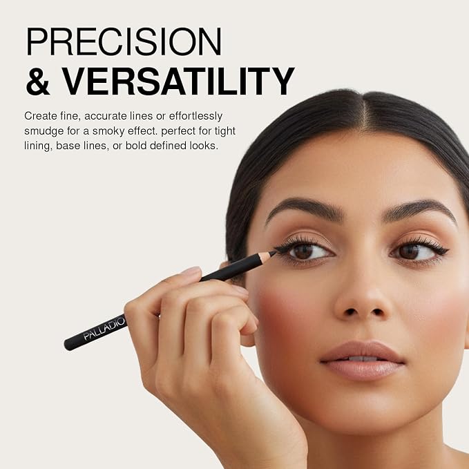 Palladio Wooden Eyeliner Pencil, Thin Pencil Shape, Easy Application, Firm yet Smooth Formula, Perfectly Outlined Eyes, Contour and Line, Long Lasting, Rich Pigment, Deep Blue