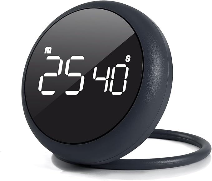 Stell Gray Quick Que Kitchen Timers, Visual timers Large LED Display Magnetic Countdown Countup Timer for Classroom Cooking Fitness Baking Studying Teaching, Easy for Kids and Seniors (Steel Gray)