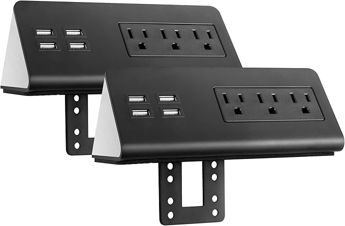 Emerising 2-Pack Desk Edge Mount Power Strips with 4 USB Ports & 3 AC Power Outlets for Home and Office Desktop Charging Bucket, 1250Joules Surge Protection,Black