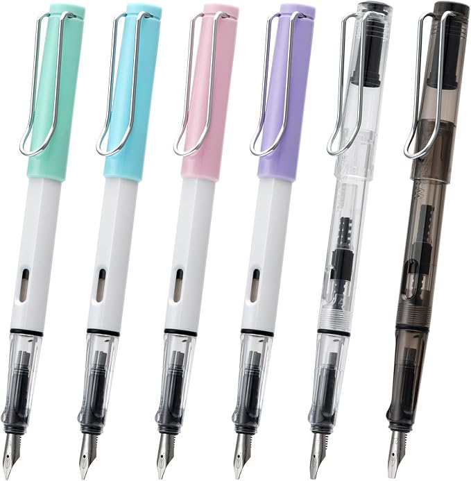 Lanxivi Calligraphy Fountain Pen Set, 6 Assorted Tip Sizes and Color for Art Drawing and Writing Signature