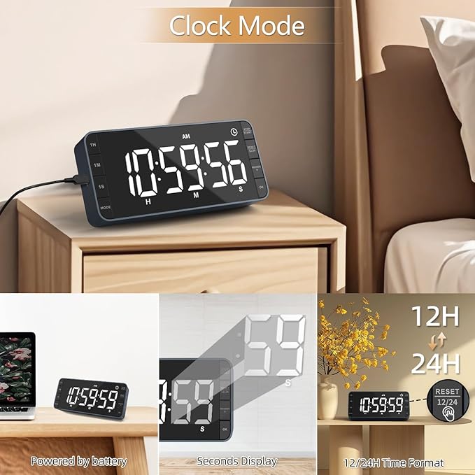 7.8'' Extra Large Rechargeable LED Kitchen Timer - 99H Countdown/Countup, 3 Brightness, 5 Alarms, 4 Volume Levels | Magnetic Large Timer for Cooking, Classroom, Home Gym
