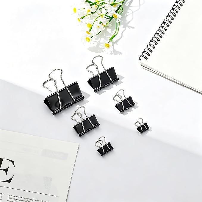 Temiary Binder Clips, Large Metal Binder Paper Clip Black 1.6 Inch, 24 Pcs | Paper Clamps with Clear Storage Container, Binding Paperwork Clamps for School Teachers Office Supplies