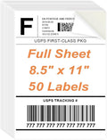 Full Sheet Labels, 8.5" x 11" - 50 Sheets Full Page Labels Printable White Sticker Paper for Laser/Inkjet Printers - Matte, Letter Size