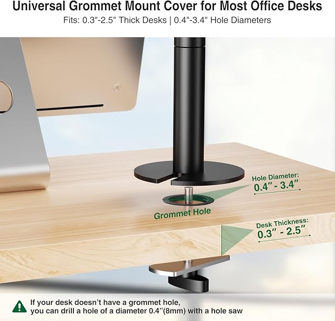 elitehood Long Arm iPad Desk Mount with Grommet Mounting Base, Heavy Duty Aluminum Tablet Holder for Desk, Swivel Arm Mount for iPad Pro 13/12.9 Air Mini, iPhone and 4.7-13in Tablets