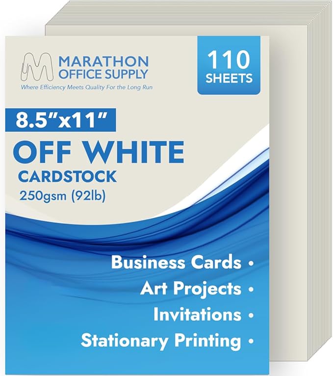 MOS Off-White Cardstock Paper 8.5 x 11 Inch (110 Sheets) — Heavyweight Cream Card Stock for Invitations, Menus, Certificates, Crafting, Business, Printer Compatible