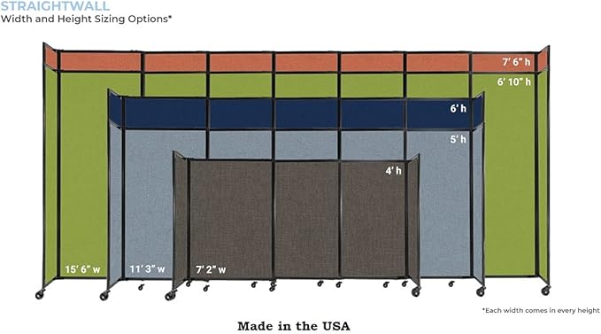 Versare Straightwall Sliding Portable Wall Partition | Freestanding Office Dividers | Locking Wheels | Temporary Room Separator | 11'3'' Wide x 6' Tall Ocean Fabric Panels