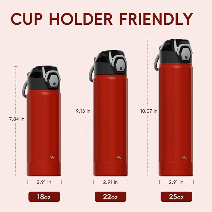 Konokyo FLOWPLAY 18oz Locking Push-Button Water Bottle with Silicone Spout,Leak-Proof,18/8 Stainless Steel Double-Wall Vacuum Insulated for Sports and Travel,BPA-Free,Red