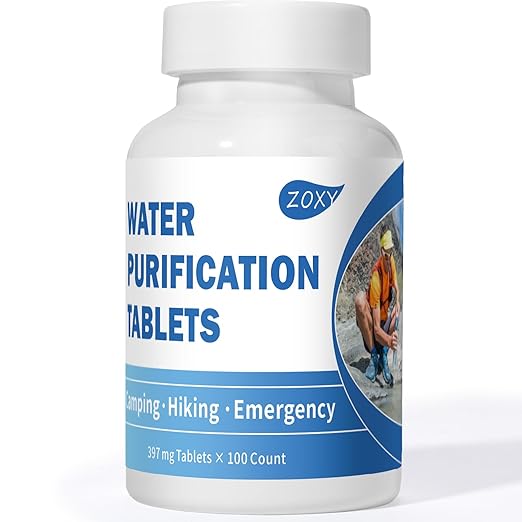 Water Tablets Purification for Drinking (100 Count) - Water Filtration System Survival for Camping, Boating, Hiking, Backpacking, Emergencies - Portable Water Treatment for Safe Drinking Anywhere