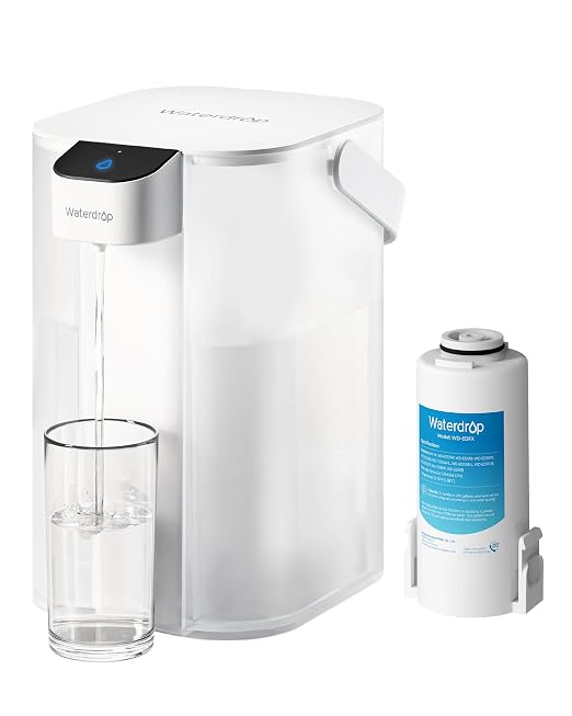 Waterdrop ED61W Rechargeable Water Filter Dispenser, 15-Cup, White | 200-Gallon Water Pitcher, Instant Countertop System, 10X Filtration Efficiency, Reduces 98% Chlorine and 20+ Contaminants